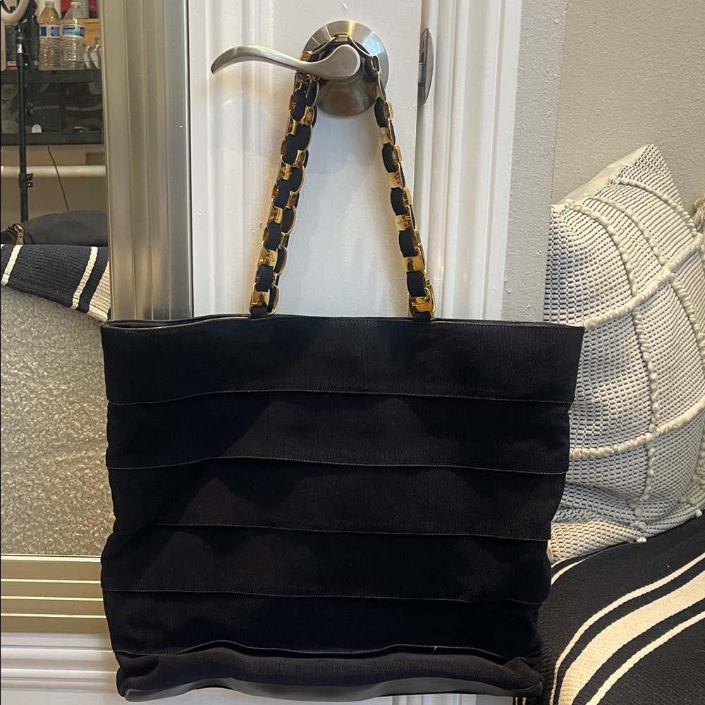 Salvatore Ferragamo Navy Canvas and Leather Tote Bag